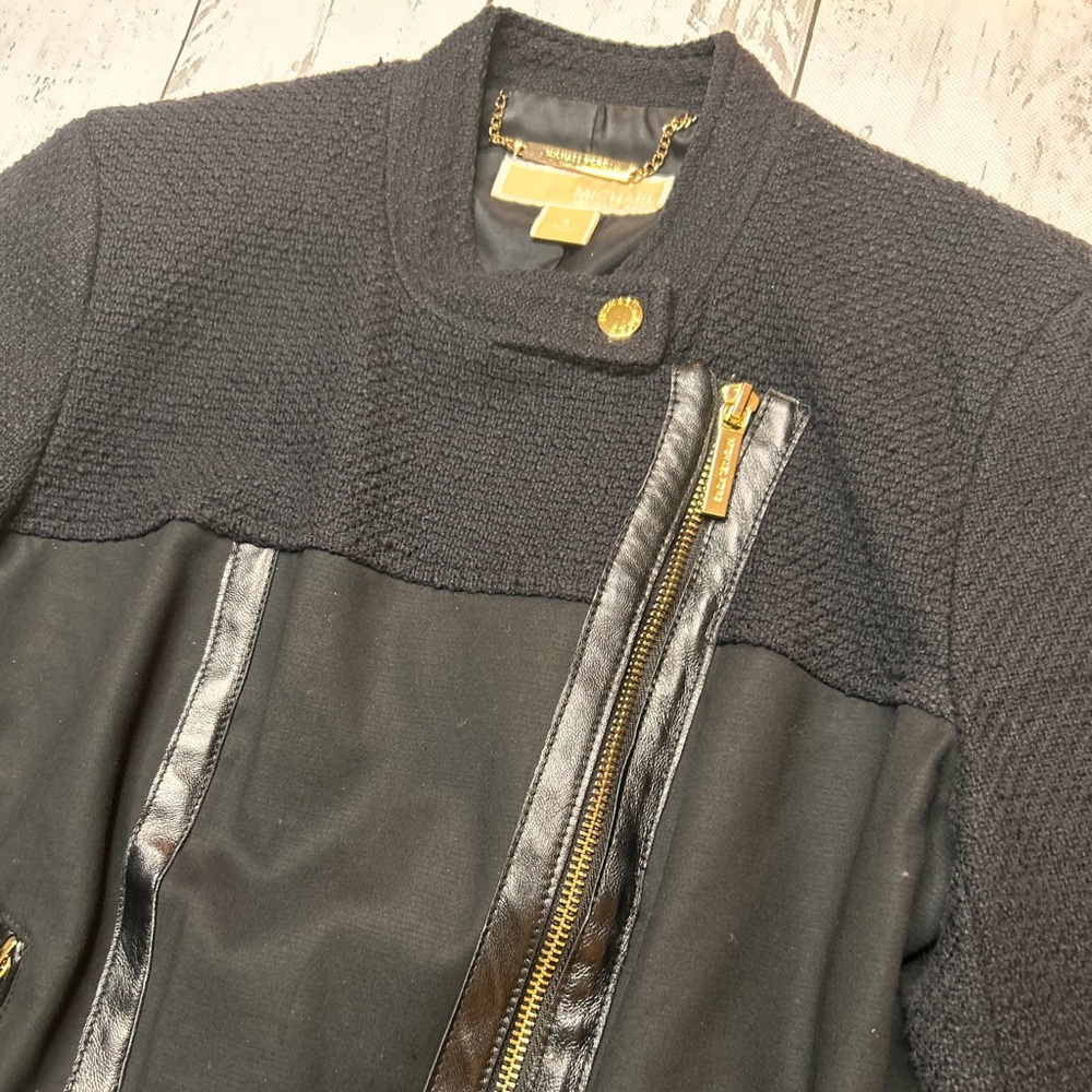 Sz 4 Michael Kors Black Leather Trim Jacket - Picture 9 of 10